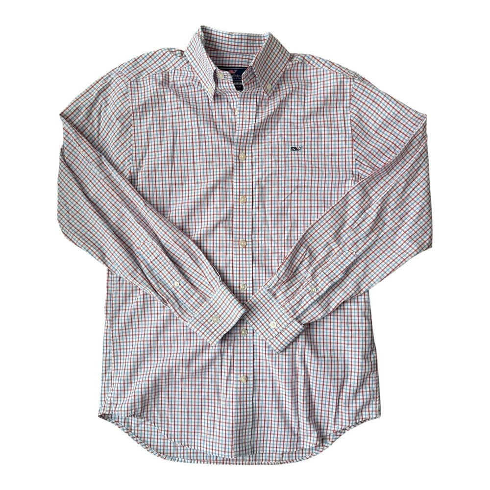 Vineyard‎ Vines Men's Slim Fit Whale Shirt Small Red Blue Check Preppy Americana